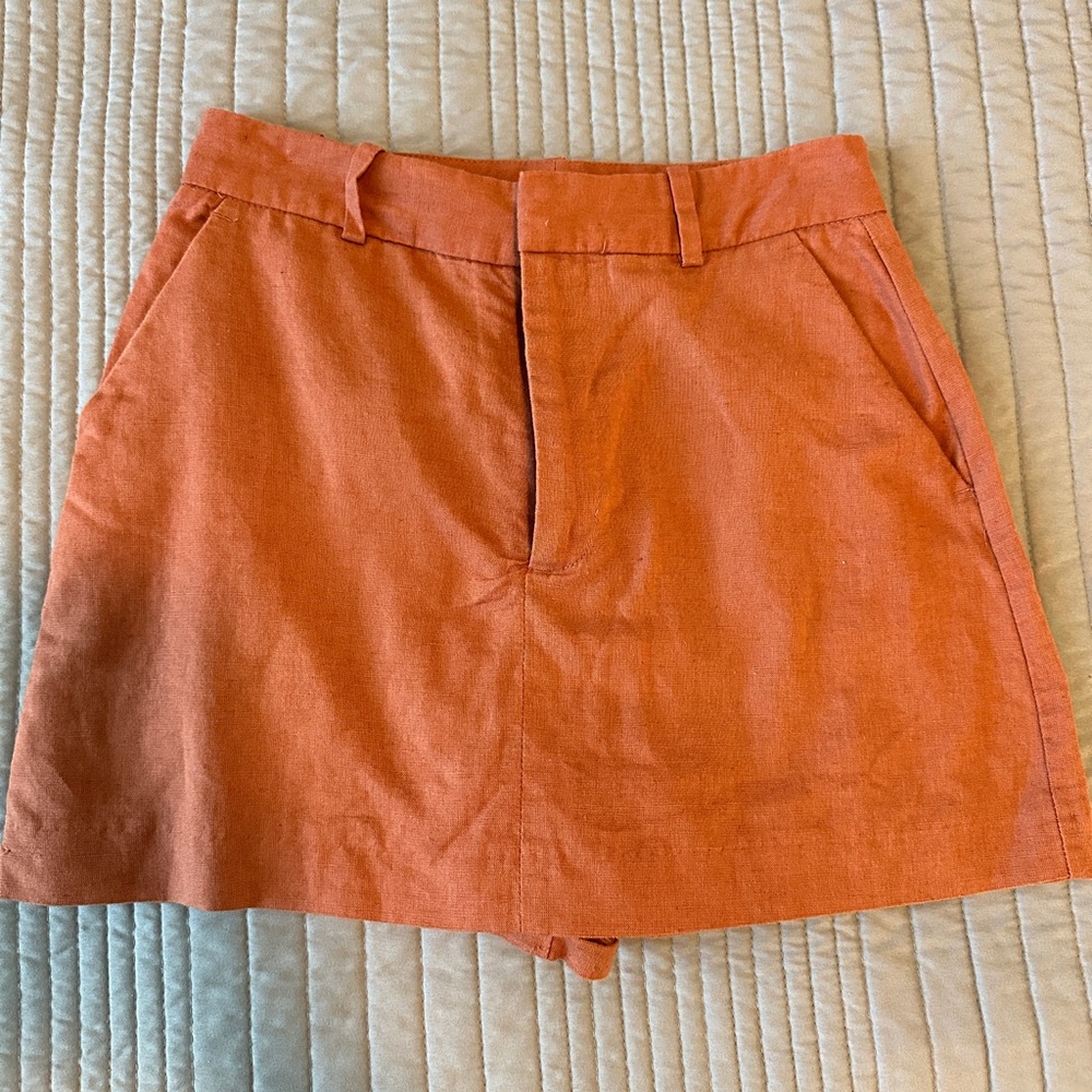 Orange Linen Mini Skirt